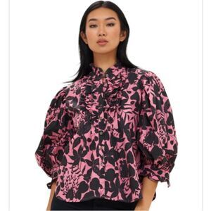 OLIPHANT Ruffle Front Blouse Dusty Rose Size XS